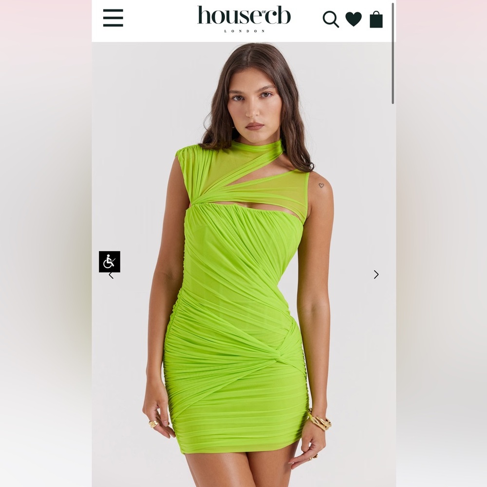 House of CB Adrie Mini Dress in Neon Green Size Medium -with loop tag attached
